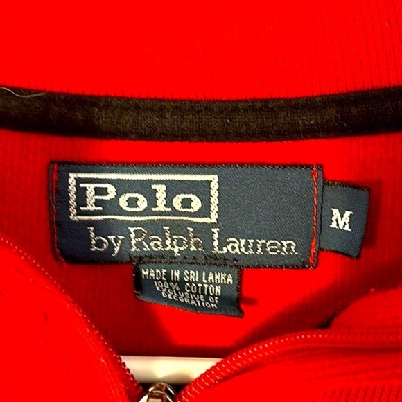 Vintage Polo by Ralph Lauren Red Large White Logo Long Sleeve Quarter Zip Size M - Picture 6 of 9